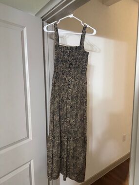 Madewell Black & Cream Printed Smocked Maxi Dress